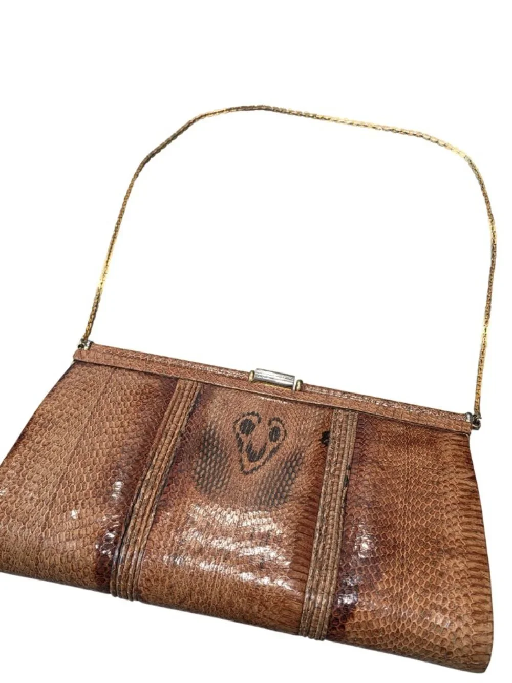 Vintage king cobra Snake skin Evening Bag With Gold Chain Strap Timeless Elegant